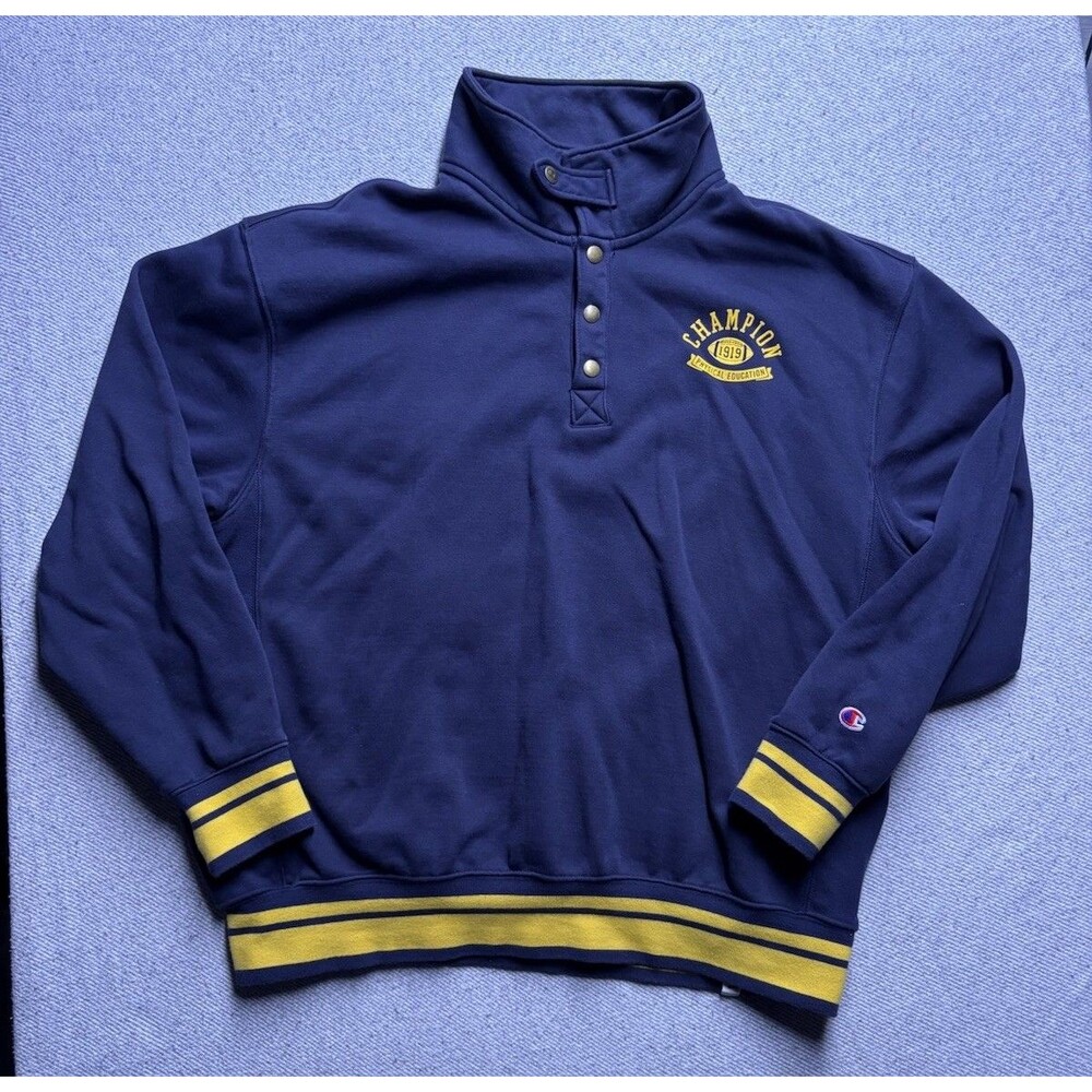 Champion "Physical Education" Quarter-Snap Pullover - Navy/Yellow Mens Large